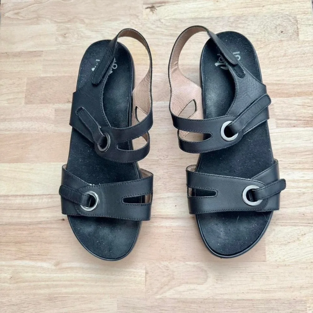 Black Abeo Sandal‎ Greta Genuine Leather Strappy Size 8